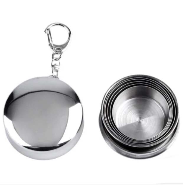 Outdoor Stainless Steel Camping Mug , Stainless Steel Collapsible Cup With Keychain