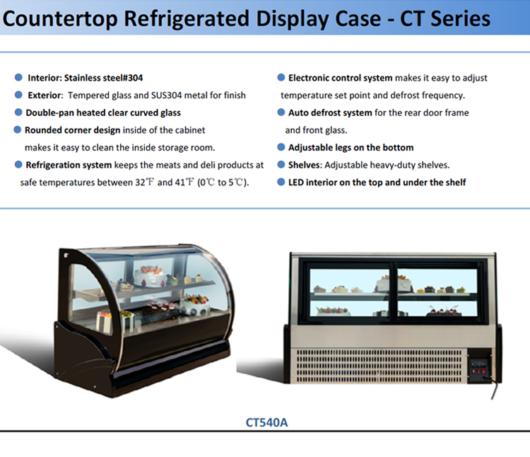 SUS 304 Refrigerated Deli Case Refrigerator For Cake Shop 3.3 CU.FT