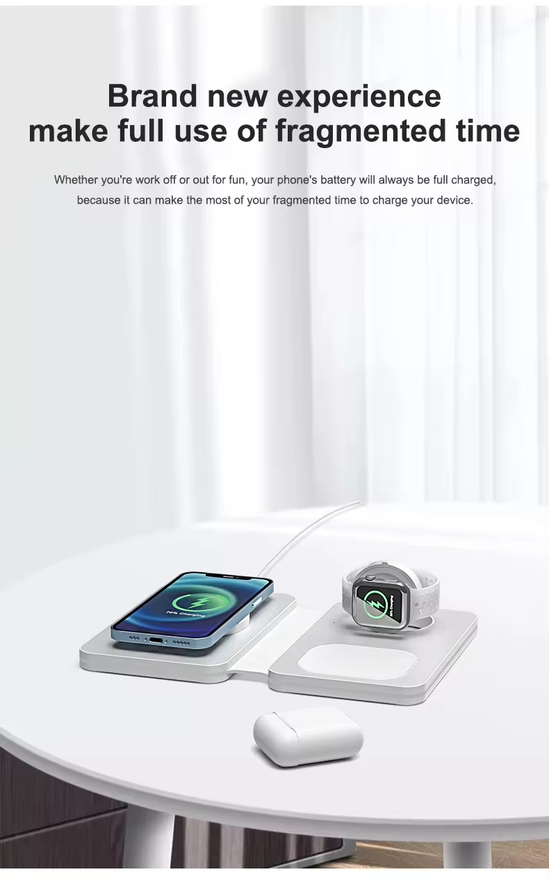 3 in 1 Wireless Charger Station for Mobile Phone , Foldable 15W Magnetic Charger 2024