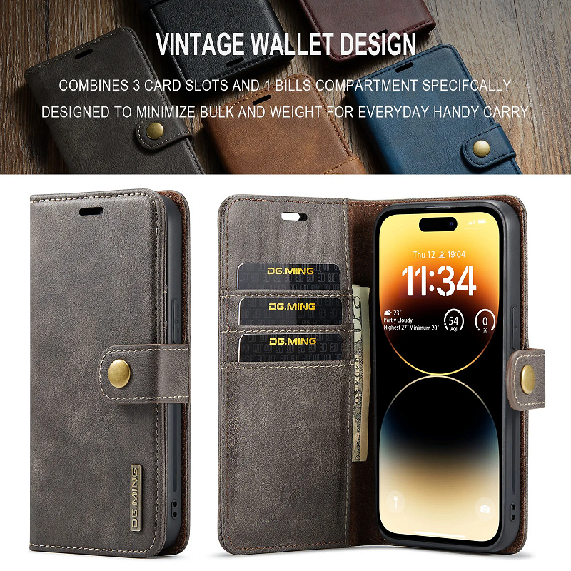 Card Flip Lanyard Phone Case Dg.Ming Pu Leather Mobile Phone Wallet for iPhone 15 Pro Max