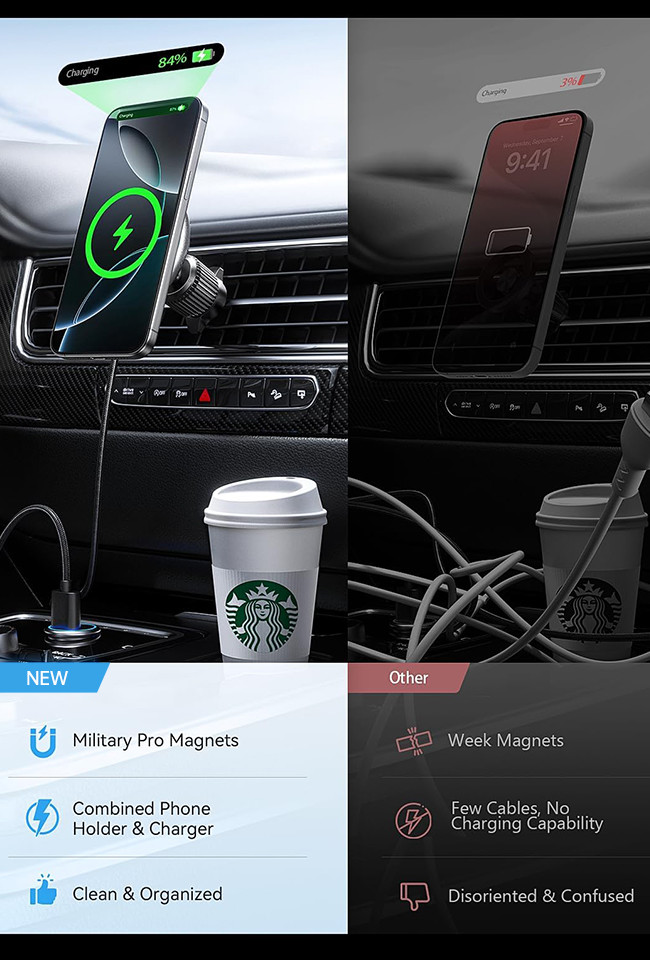 Magsafe Car Mount Magnetic Wireless Charging Car Phone Holder With Customized Running Light And Logo Engraving For Automotive