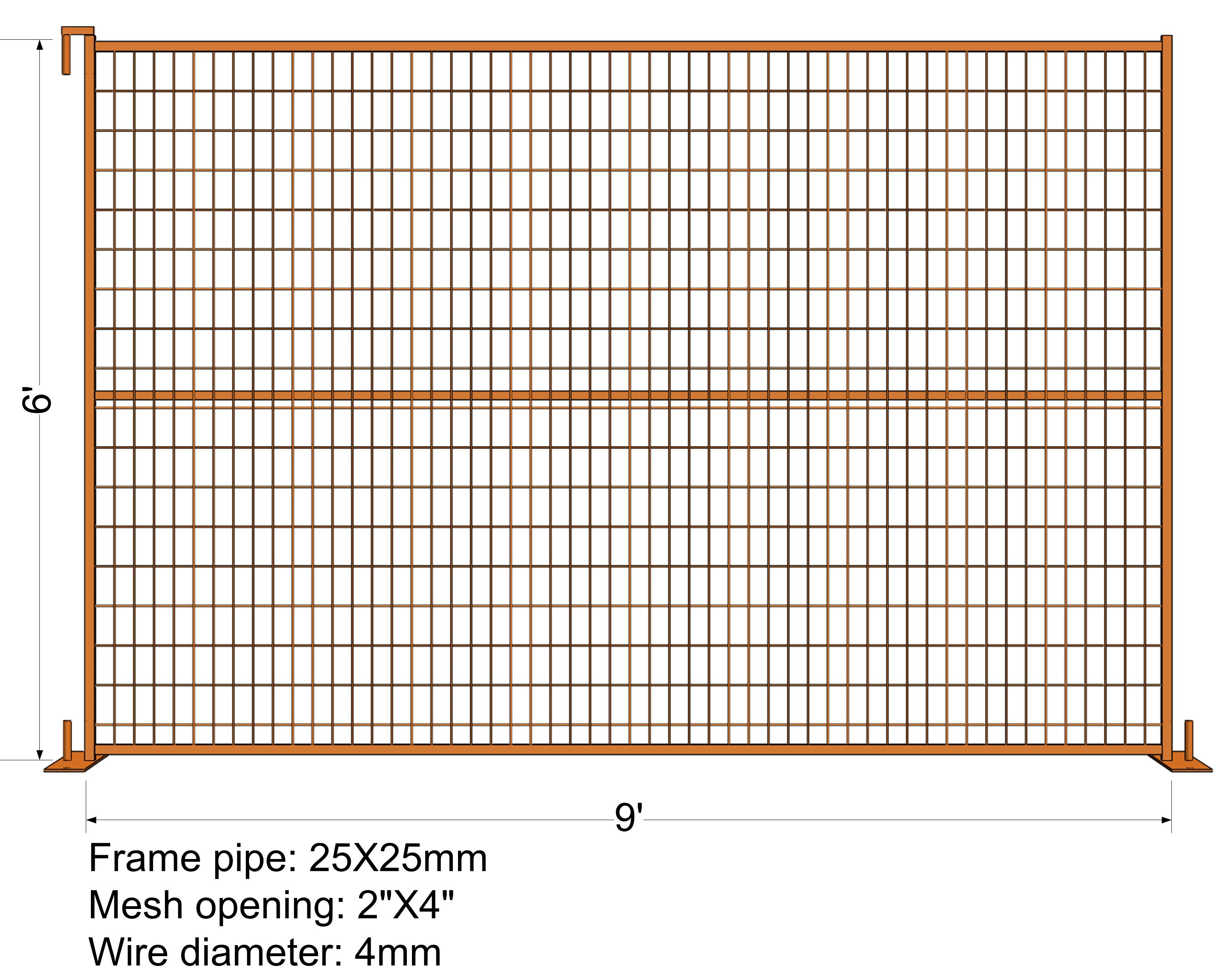 6FT X 9FT “Montreal" TEMPORARY FENCE Tubing 25mm x 1.2mm Mesh 2"x4" Diameter 8ga wire/4.00mm powder coated Orange