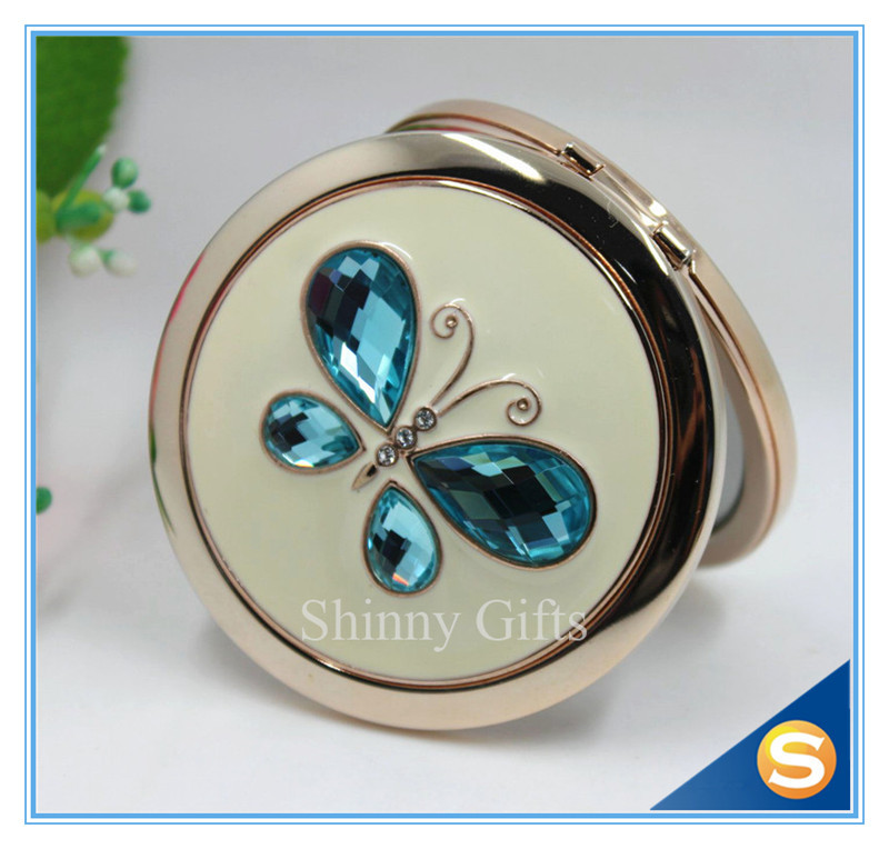 Shinny Gifts Fashionable Fancy Butterfly Design Folding Double Sides Metal Pocket Mirror
