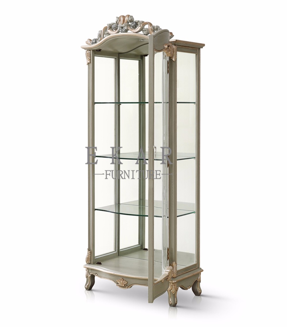 Ash Wooden Frame European Style High End Showcase Display Glass Cabinet