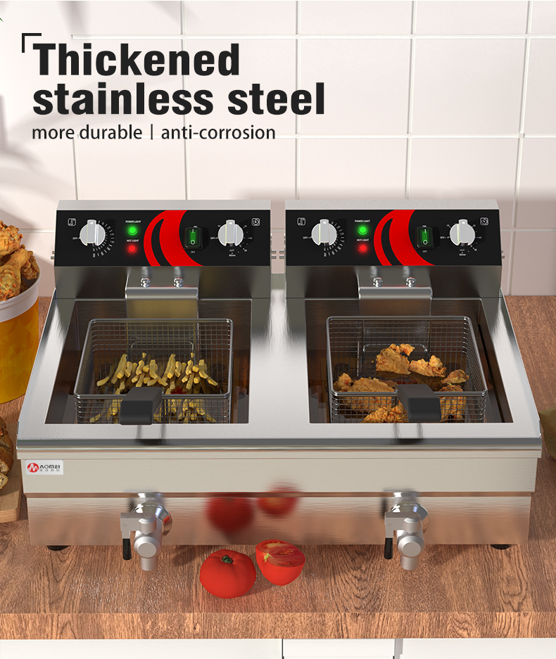 12L Double Tank Electric Frying Machine Deep Fryer Pot with Basket Size 210*220*120mm