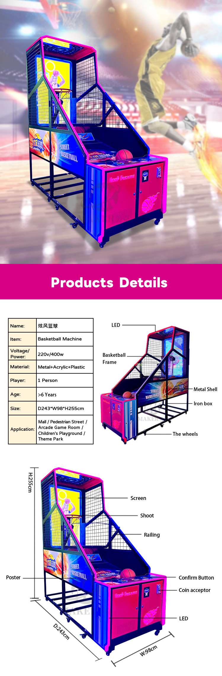 Hot Hoops Basketball Game Machine Simulator Street Basketball Arcade Electronic Shooting Game