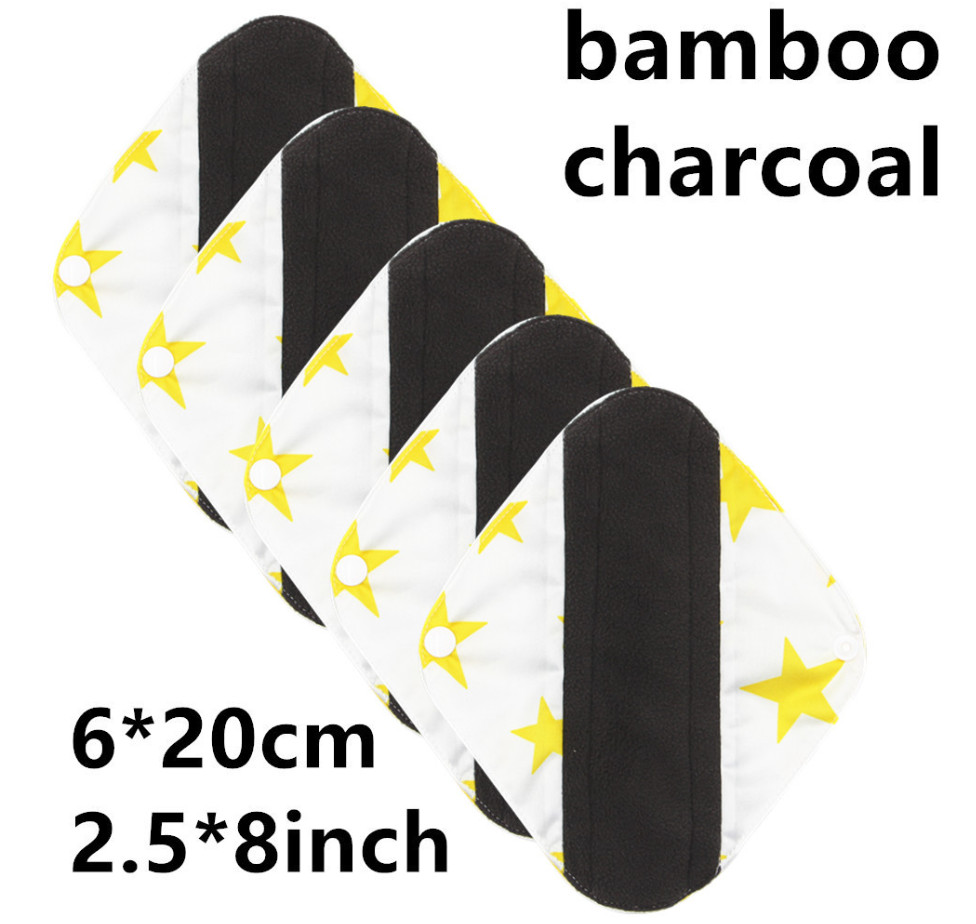 Reusable Bamboo Period Pads Washable Cloth Sanitary Pantyliner Absorbency Charcoal