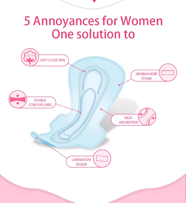 Customizable Breathable Nighttime Sanitary Napkins With Fluff Pulp