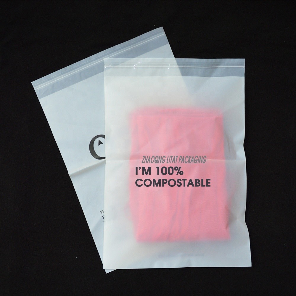 Zippered Cornstarch Compostable Bags , 100% PLA Biodegradable Garment Bag