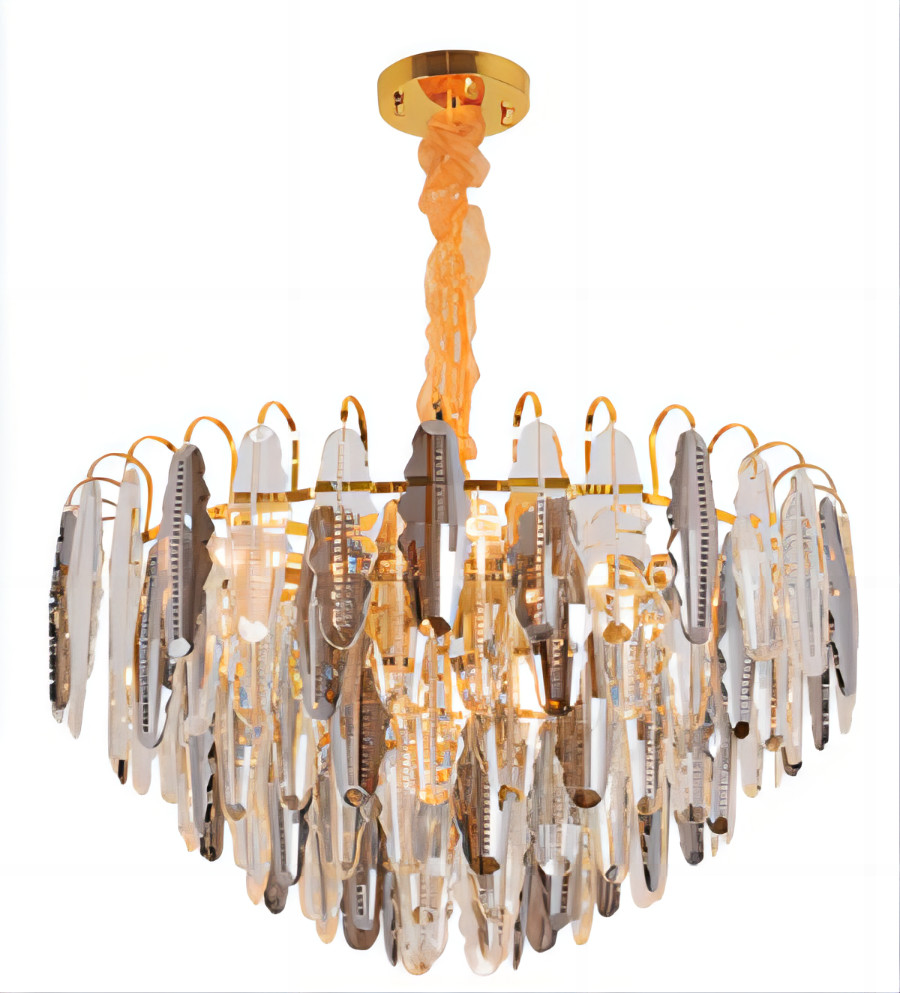 Customised Crystal Smoke Grey Pendant Light Rustproof For Senior Club