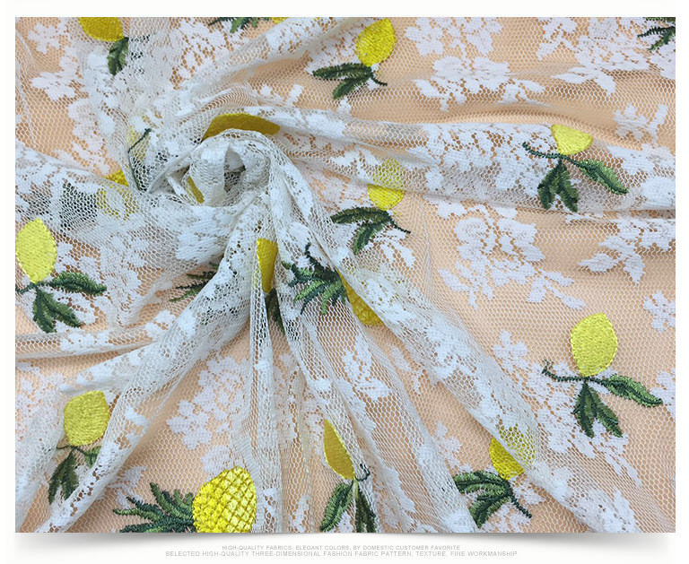 2018 Summer Newest Style Pineapple Embroidery Fabric 140cm wide for wedding dress