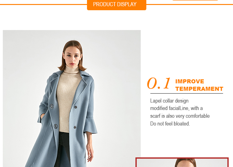 Fashion Long Section Wool Cashmere Coat Womens Light Blue Color For Winter