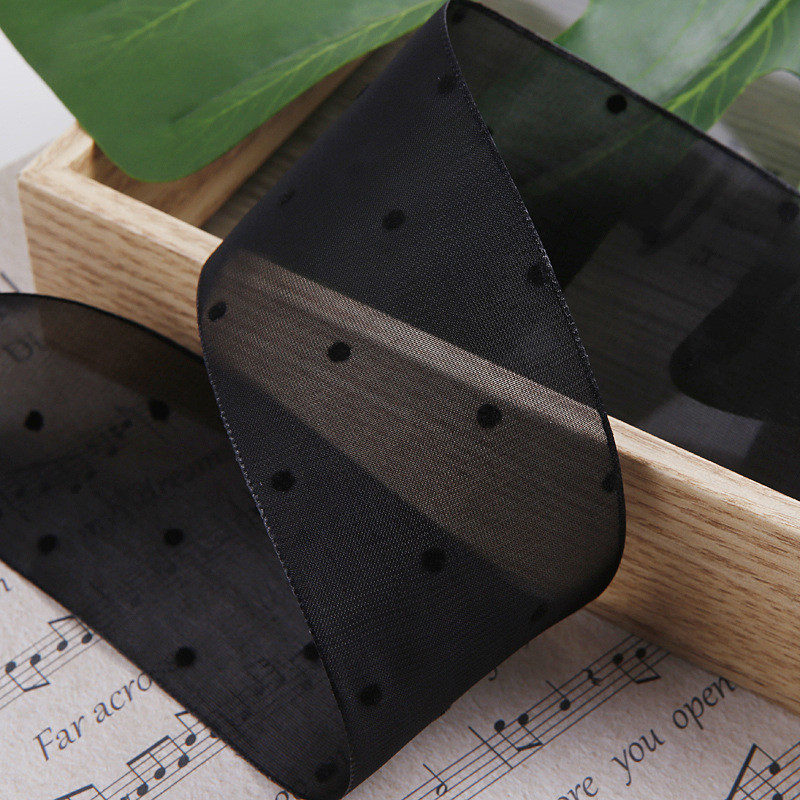 25mm-50mm Organza Ribbon With Dot Pattern Printed Polyester Organza Ribbon OEM Eco Friendly