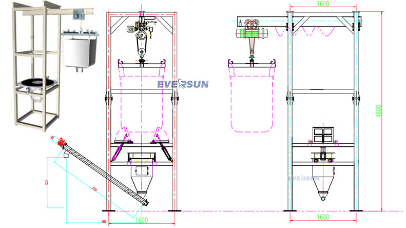 500 - 2000kg Ton Bag Unpacking Machine With Weighing System