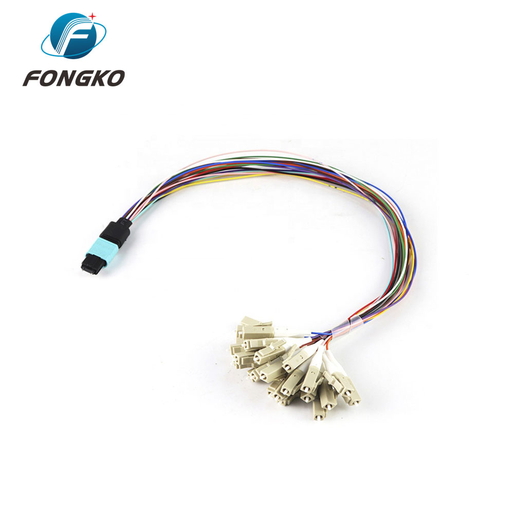 12 Fiber MPO LC Fanout Cable OM3 To 0.9mm MM Fiber Optic Patch Cord