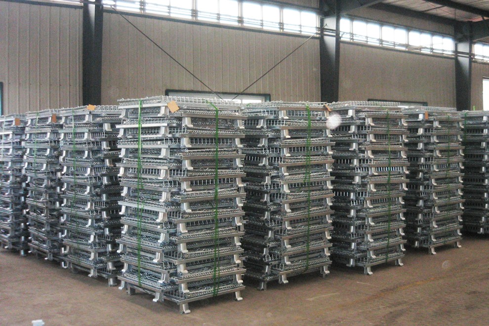 Heavy Duty Collapsible Wire Container Galvanized Metal Warehouse Storage Rolling Cart With Wheels
