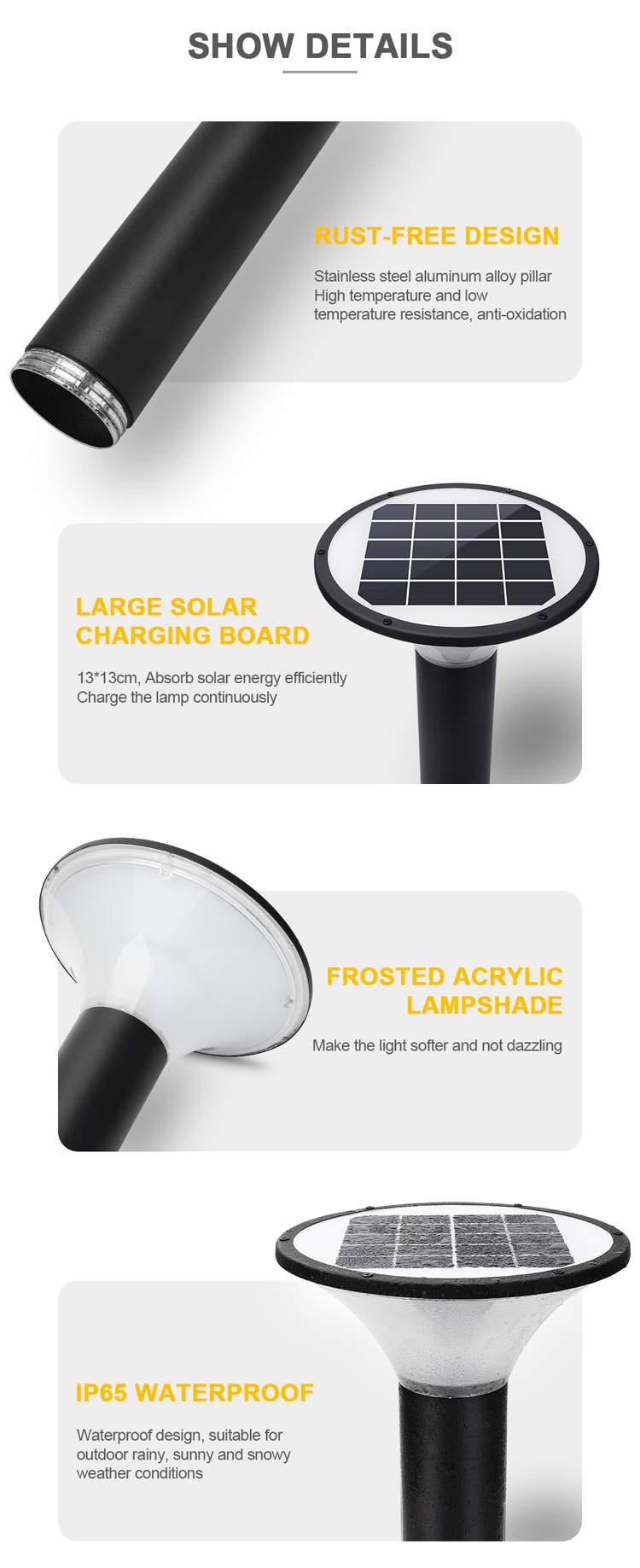 Hot selling IP65 outdoor high brightness 120lm/W led 5W 7W adjustable color temperature solar garden light