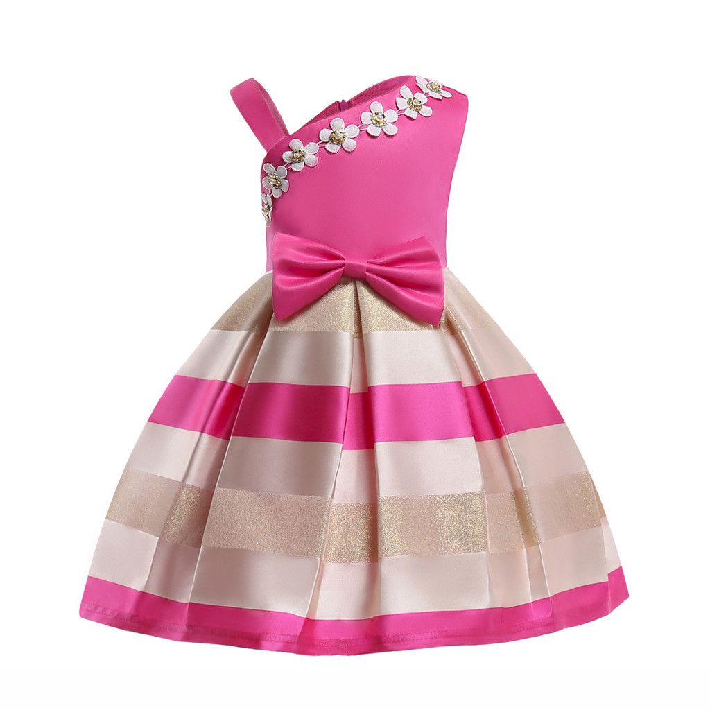 Bow Belt Dress Robe Fille Elbise Frozen Prinsess Enjurken Meisjes Vestido Menina Irregular One Shoulder Strap Dress