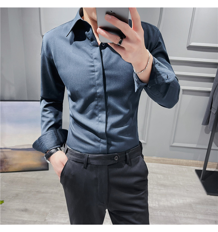 Weaving method woven 100% Cotton Business Dress Button Down Casual Shirts For Men Slim Fit