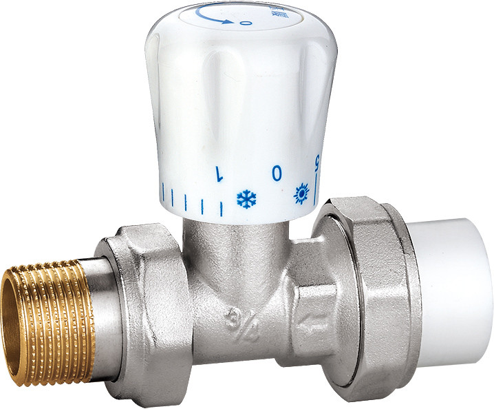 4505 Manually Tuned Brass TRV Supply Valve Straight Type DN20 DN25 Nickel Plated with PP-R Adapter x Flex. Male Nipple