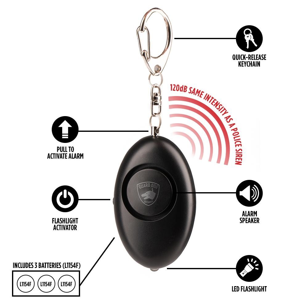 Black Pink Personal Security Alarms Smart Siren 40g Plastic 130DB Women Keychain With LED Light