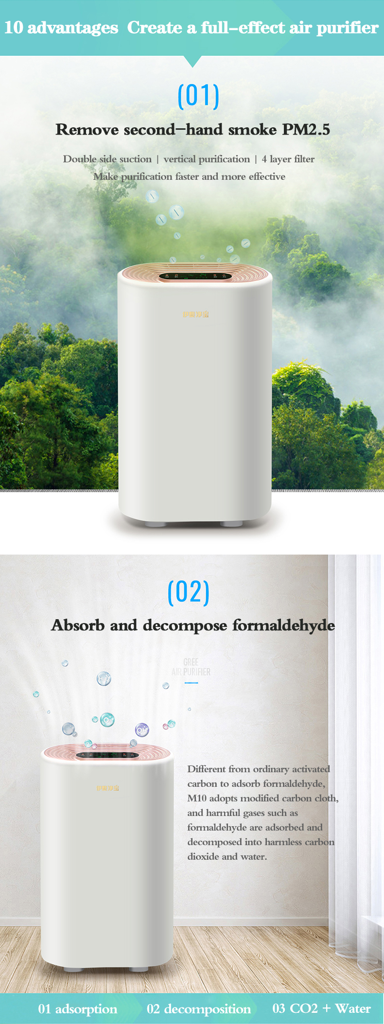 M10 industrial air cleaner sterilizer machine air purifier hepa filter for home