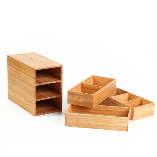 100% Solid Bamboo 3-Drawer Chest Storage Office Supplies Desk Organizer for Sundries