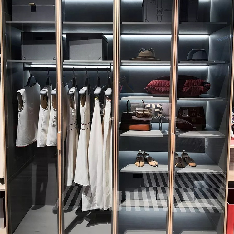 Waterproof Glass Door Wardrobes E1 16mm Carcase Thickness