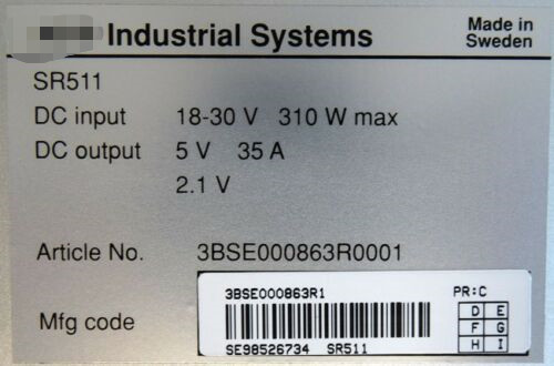 3BSE000863R0001 SR511 POWER REGULATOR MODULE 310 W MAX 35 AMP 18-30 VDC INPUT 5 VDC OUTPUT