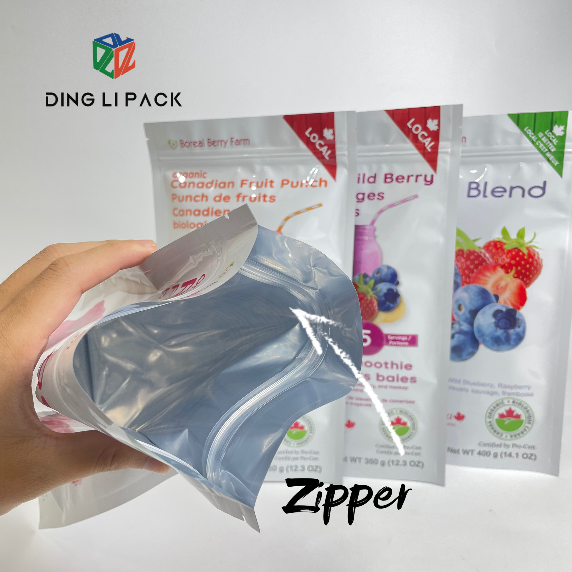 Digital custom printing moq 500pcs stand up pouch fruit packaging bag with aluminium foil zip