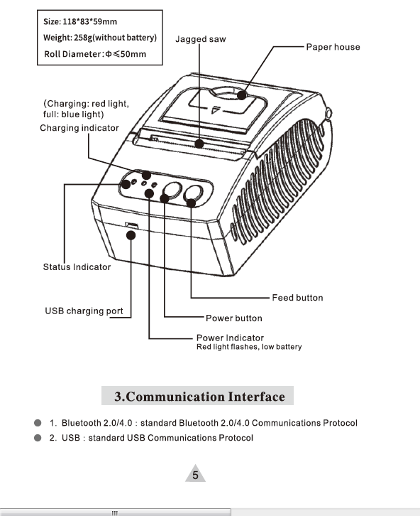 USB Interface ZJ-5810 58mm Thermal Receipt Printer for Android IOS Windows POS Portable