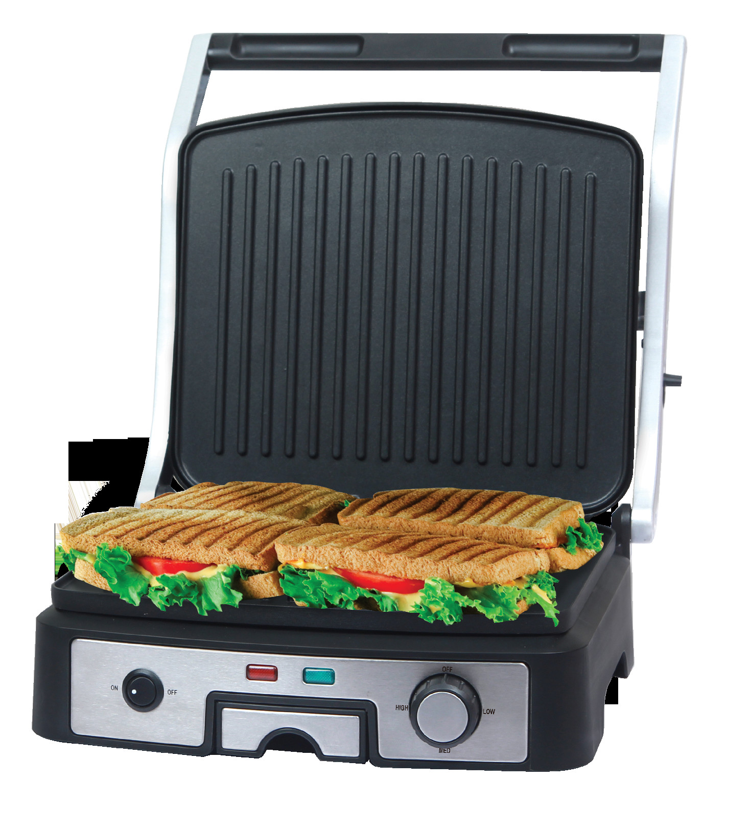 Fully Open 4 Slice Panini Grill, panini press, sandwich press, sandwich toaster With S/S Housing