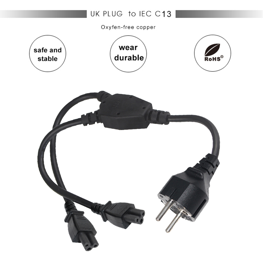 European Standard Schuko 3Pin Extension Leads Supply Power Cord With 2XC5 Female