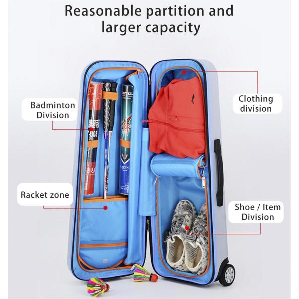 Aluminum Telescopic Rod Professional Badminton Storage Trolley Suitcase with Custom Zipper and Eco-Friendly Hard Shell