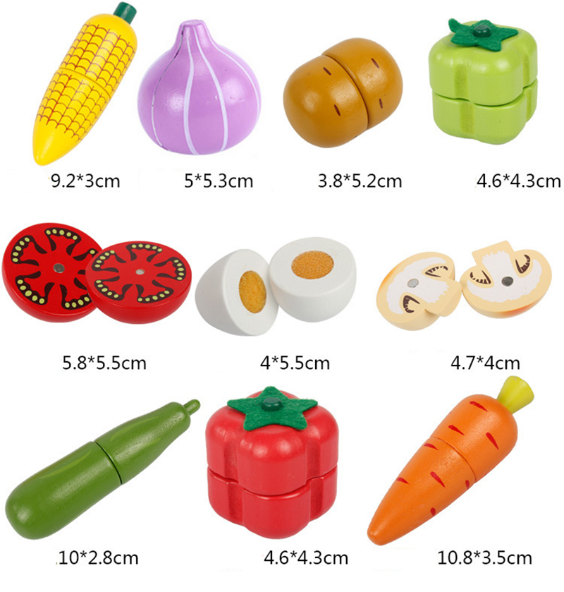 Colored 19cm Wooden Fruit Cutting Set Toy Kid Education