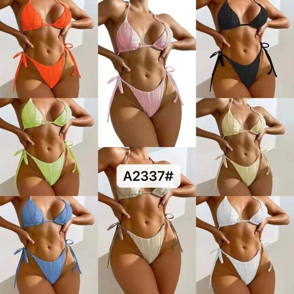 Swimming Suits Bikini Solid Color Backless Europe Sexy Factory Direct Supply