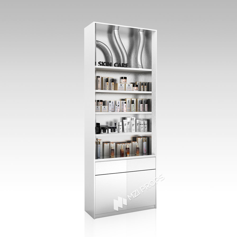 YZoS-U6 60mm Thick Soft Film Light Box Skincare Display Cabinet with Wooden Shelves