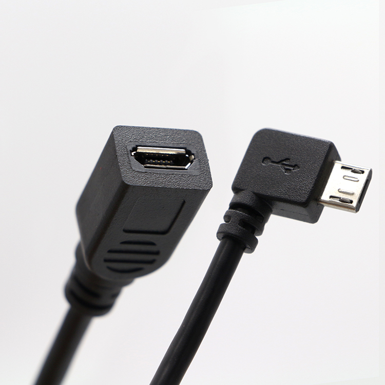 CUSTOM 90 Degree Right Angle Male to Female Micro USB Cable