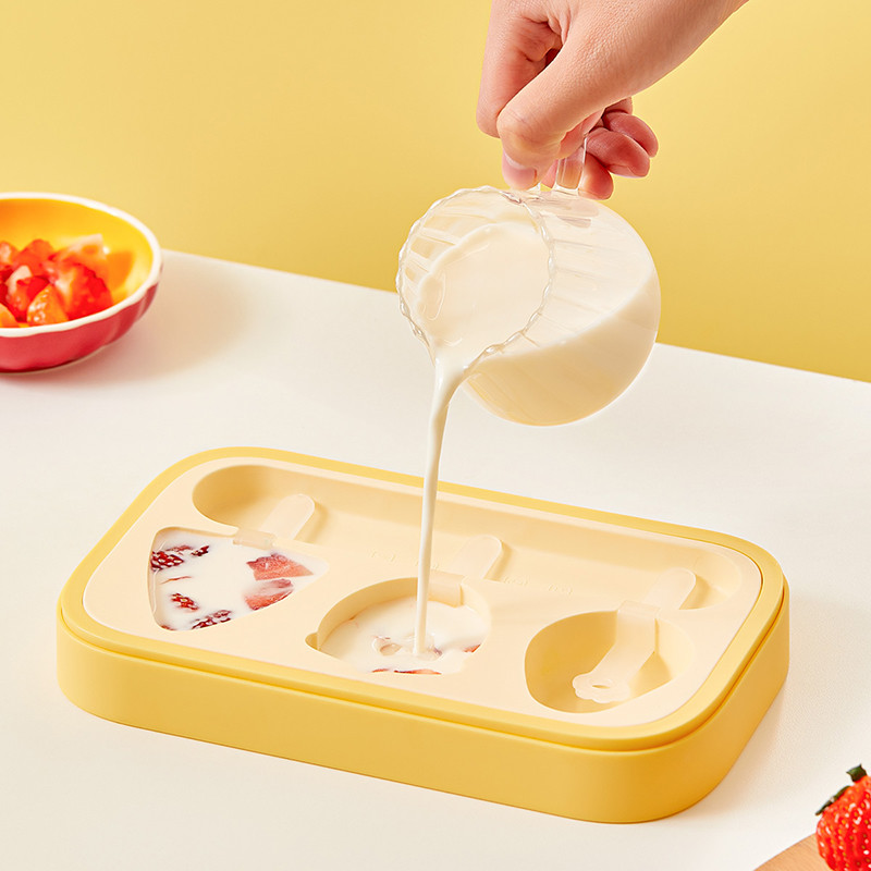 Kids Cartoon Popsicle Molds Non-Stick Flat Design Easy Release Stackable Food-Grade Silicone Ice Pop Cream Molds with Reusable Sticks