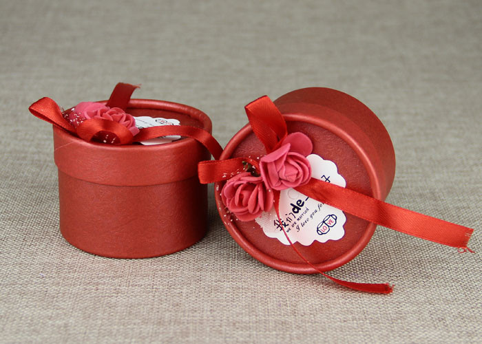 Custom Labeling Red Wedding Ribbon Mini Carboard Paper Cans Packaging