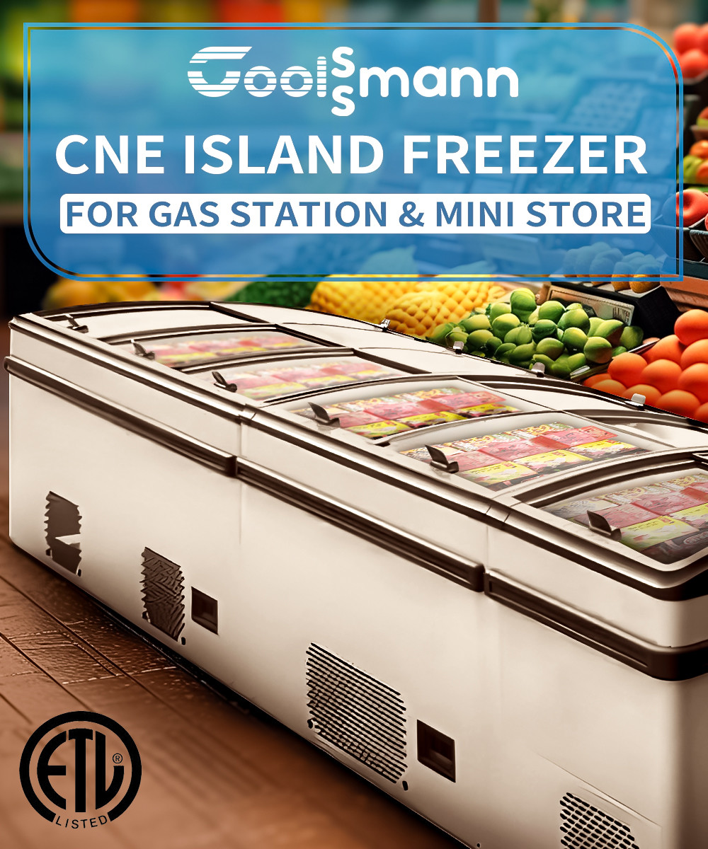 ETL Gas Station & Mini Store Two Sides Open Island Freezer