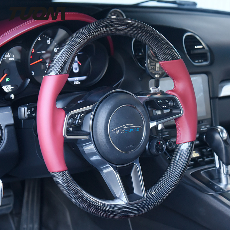 Customized Carbon Fiber Steering Wheel Red Leather Porsche Macan Cayenne 991