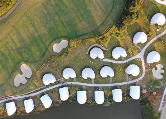 New Design Snail Shape Luxury Resort Glamping Tent With 1 Bedroom And 1 Bathroom For Campsite