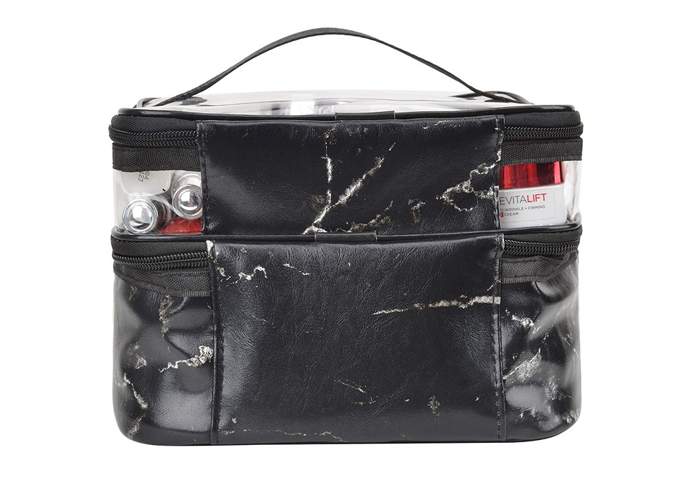 Zipper Closure Marble PU Makeup Organizer Travel Bag