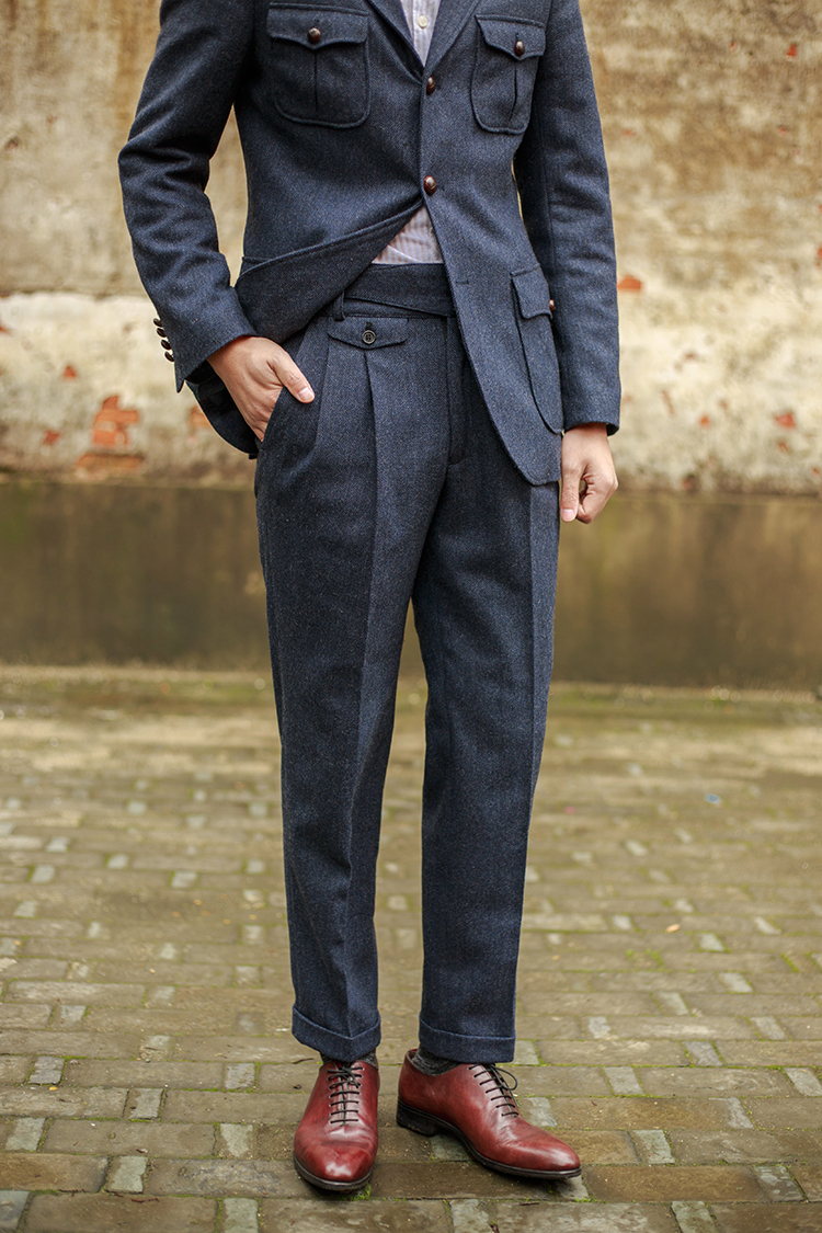 British Herringbone Vintage Woolen Casual Trousers Straight Hemmed Classic Men's Suit Trousers