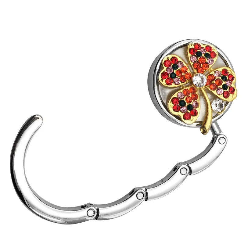 Custom Logo Metal Folded Round Purse Hooks Colored Diamond Clover Bag Hanger