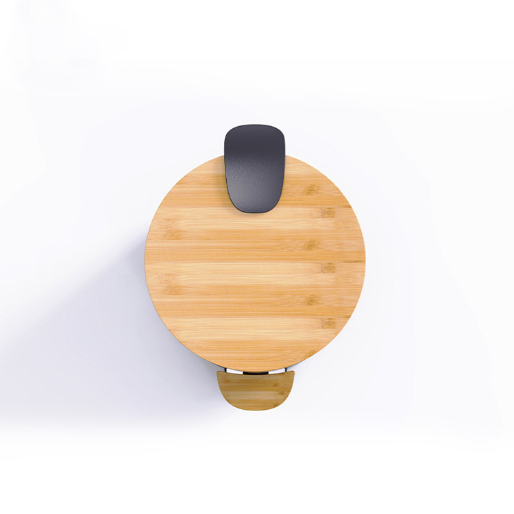 Space-Saving Rolling Cover Style Stainless Steel Trash Bin with Thin Bamboo Lid and Pedal