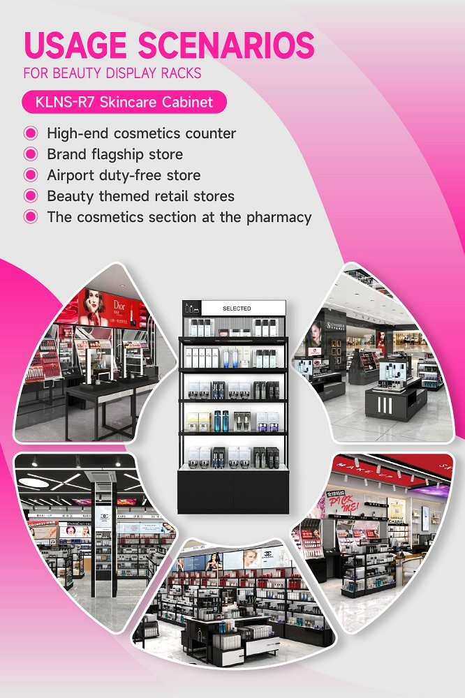 KLNS-R7 Open Top Display Skincare Display Cabinet with 40mm Soft Film Light Box