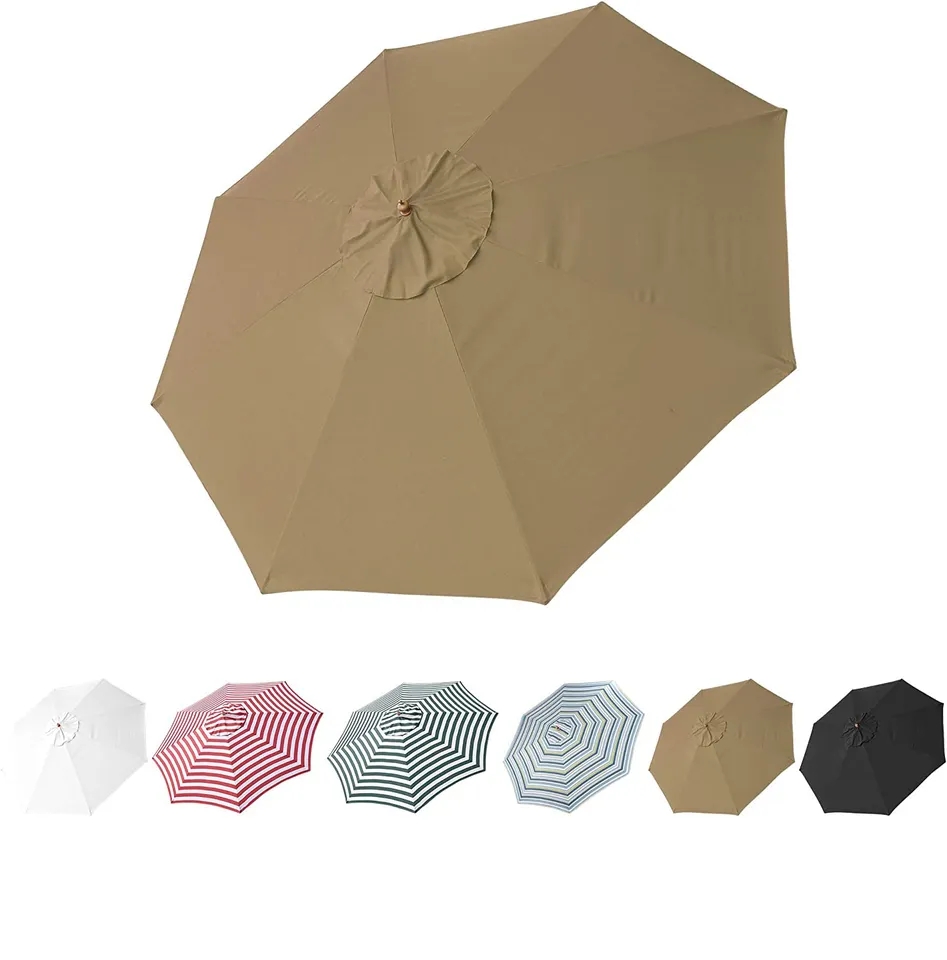 Push Button Tilt and Crank 8 Ribs Waterproof Fabric Sunshade Outdoor Umbrella for Patio Beach Garden Furniture