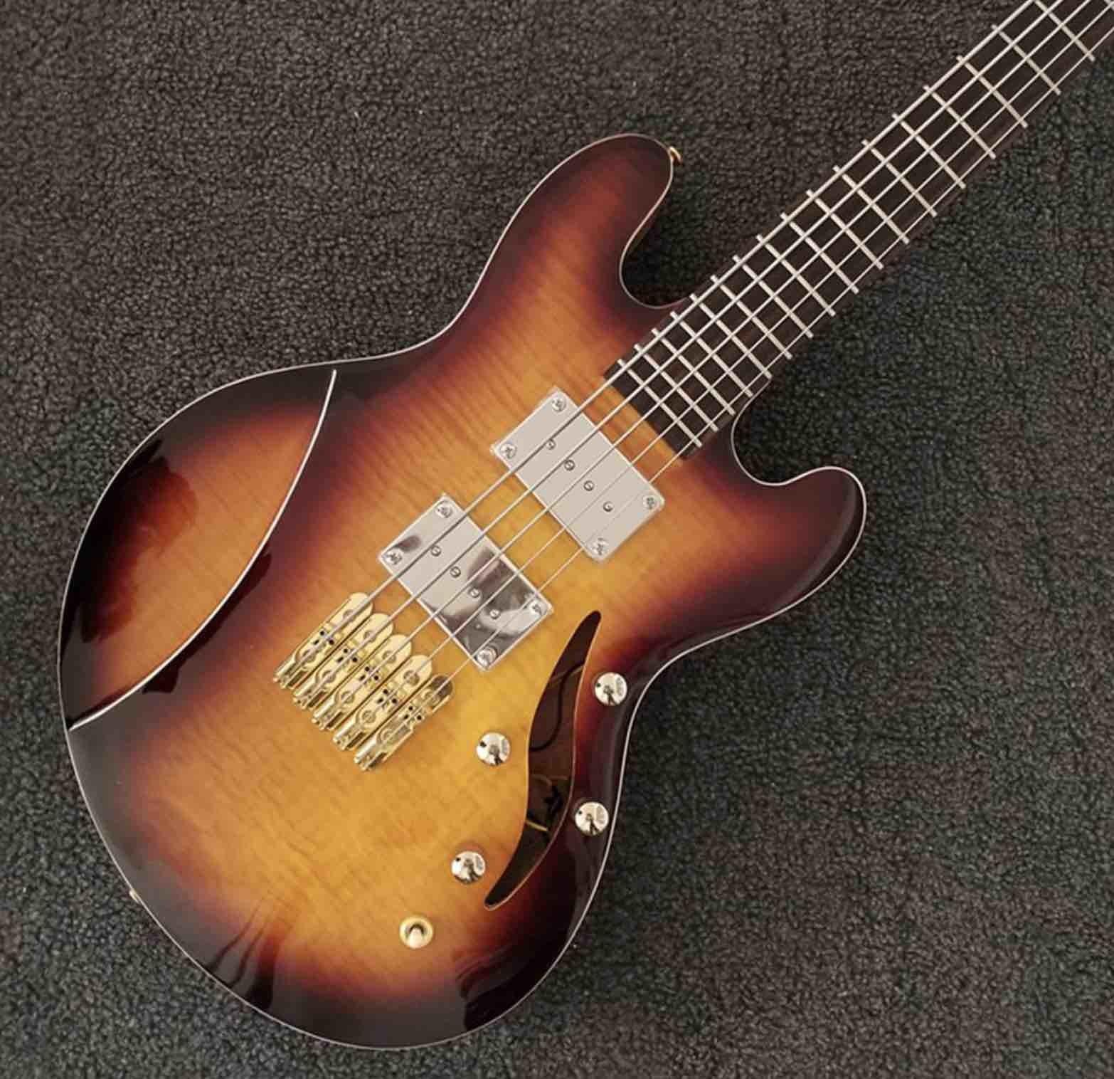 5 Strings Bass Guitar CS Color Electric Guitar,Flamed Top Natural Color Back Hollow Body Golden Hardware Free Shipping